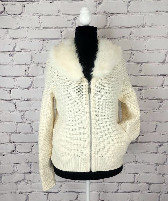 Sleeping On Snow Sweaters - Anthropologie Sleeping on Snow Cardigan Faux Fur Removable collar Women M chunky